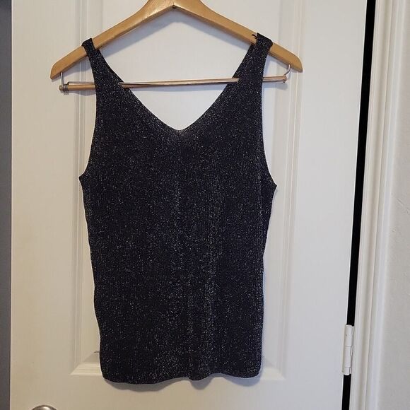 Sequin Knit V-Neck Sleeveless Top – Shiny Casual Tank, Elegant Holidays Outfit - Picture 8 of 12